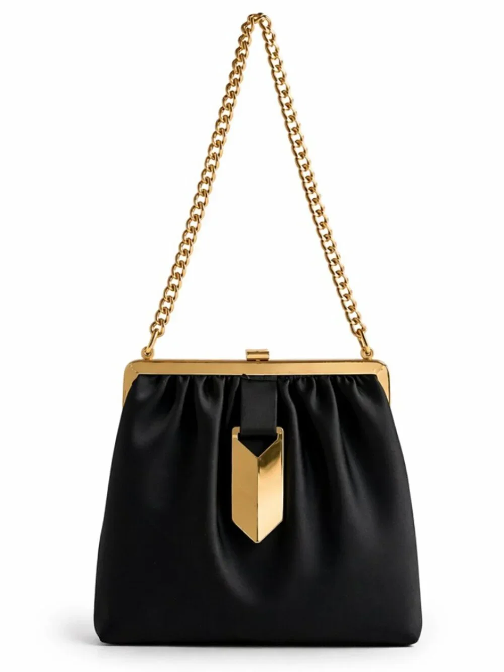 Vintage 50s/60s Black Satin Gold Chevron Formal Handbag